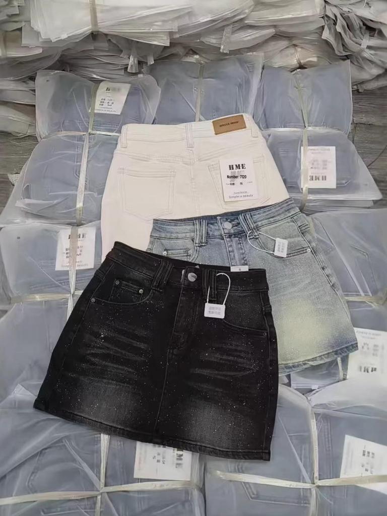 High Waist Rhinestone Starry Sky Denim Mini Skirt for Women - Retro, Slimming, and Flattering