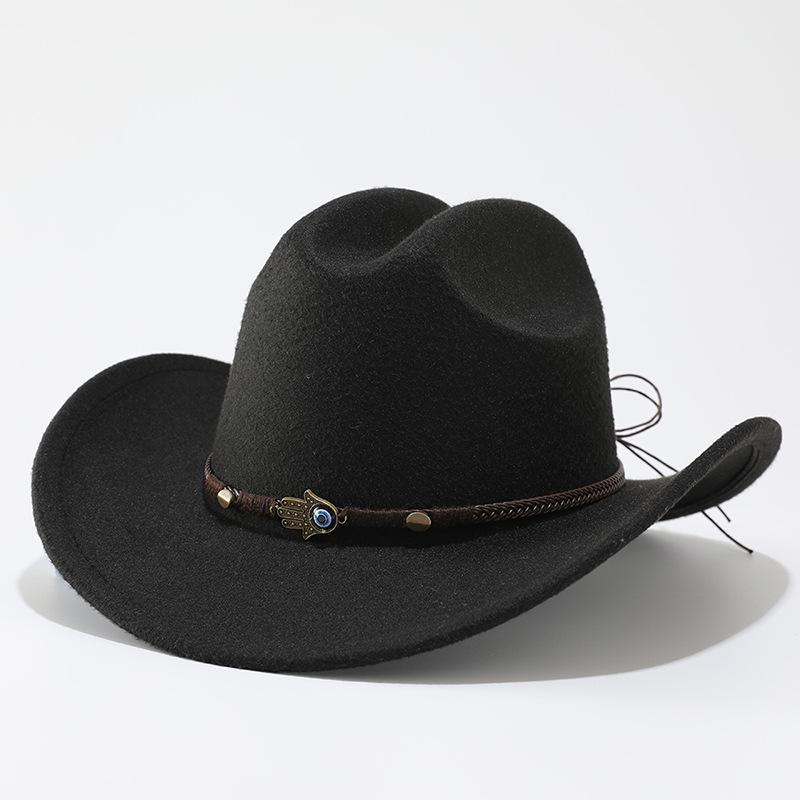 Ethnic style hat women's felt western cowboy hat summer couple top hat men's high-end retro jazz hat