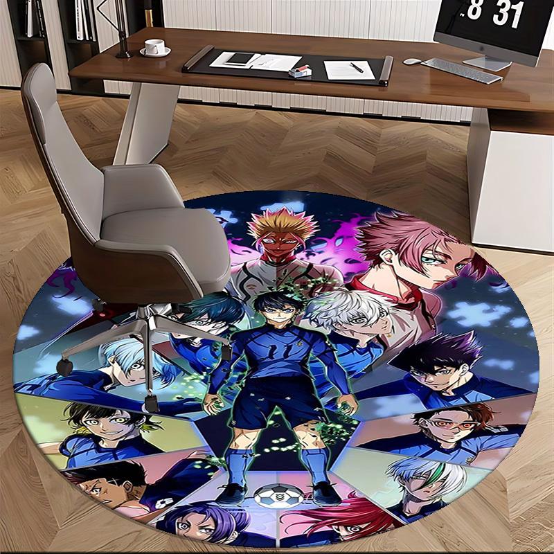 1pc Anime Design Round Carpet - Soccer Players Theme, Suitable for Office Chair Mat, Home Decor, Living Room, Bedroom, Game Room