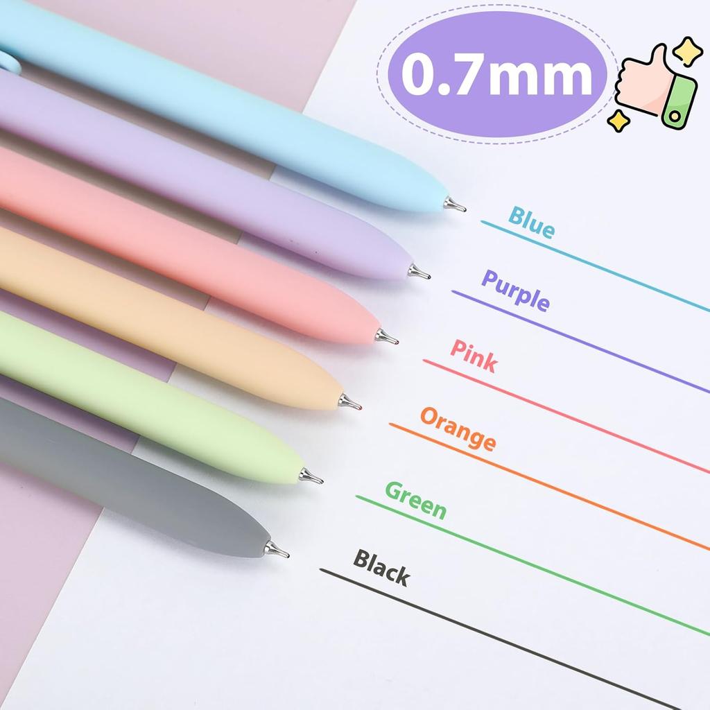 FIOVER Colorful Gel Pens - 6Pcs 0.7mm Multi-Colored Pens, Smooth Writing Coloring Journaling Supplies for Note Taking, Cute Aesthetic Office School