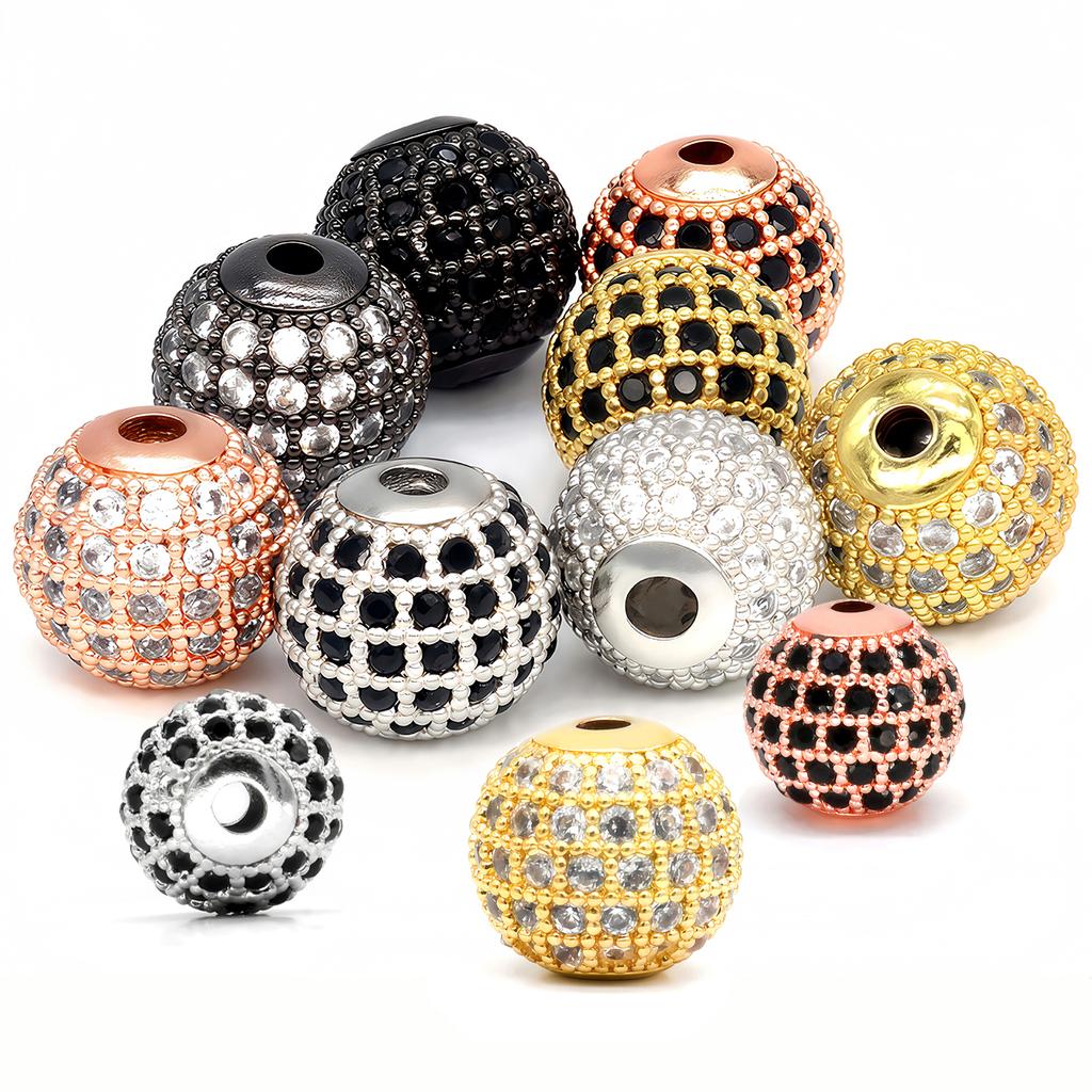 5 Stück Messingperlen Schmuckherstellung Strassbesetzt Zirkon Abstandshalterperlen 6-10mm für Charms Halskette Armband DIY