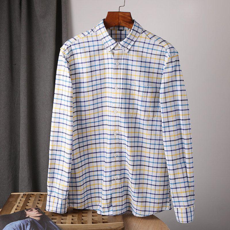 Gok Pure Cotton! Oxford Cloth Shirt! Classic All-Match! Foreign Trade Men's Factory Tail Goods Plaid Long sleeve Shirts Tide