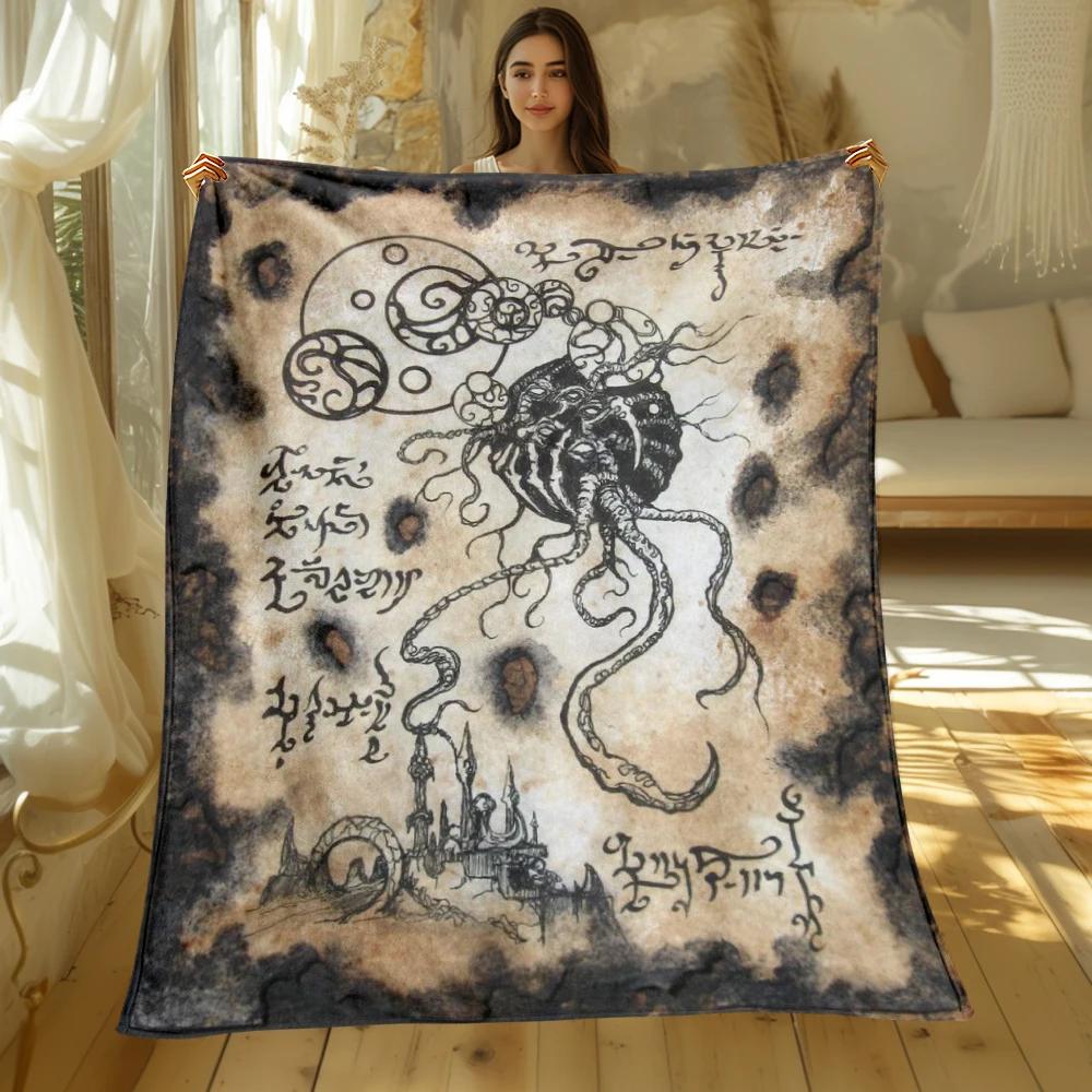 Book of Cthulhu Print Four Seasons Blanket Sofa Bed Cover Soft and Fluffy Blanket Soft Warm Flannel Throw Blanket Gift Art