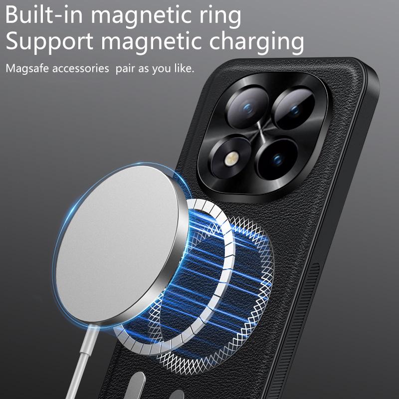 For Redmi Note 15 14 13 Pro Plus High End Leather Metal Magnetic Ring Phone Case