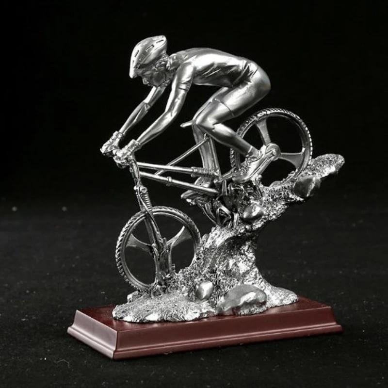 Resin Handicrafts Realistic Figure Sculpture Mountain Bike Silver Sportsman Cycling Figurine Home Decoration Accessories