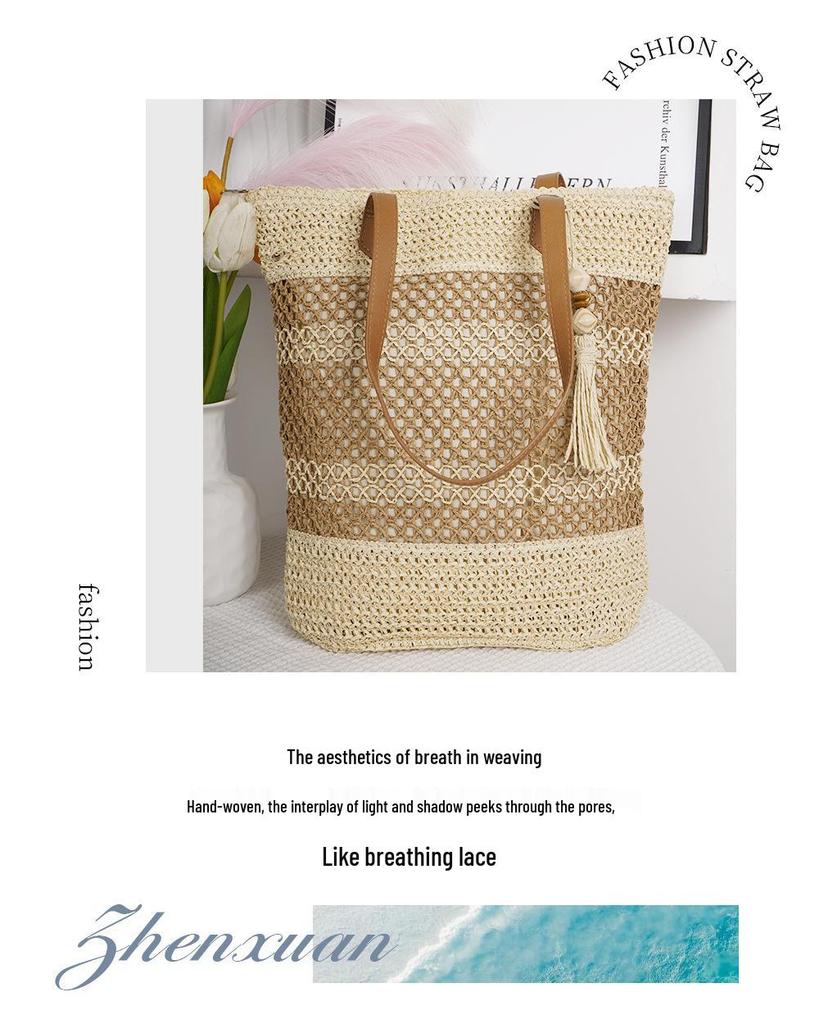 2025 Trendy Straw Woven Women's Beach Bag - Handmade, Large Capacity with Tassel Pendant Shoulder Strap