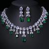 Exaggerated Emerald Zircon Earrings & Necklace Bridal Set - European & American Fashion