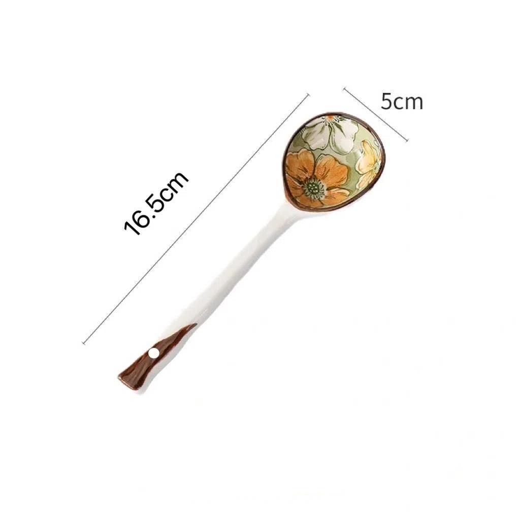 5-дюймовая керамическая пиала для риса с подглазурной росписью и ложкой, традиционная десертная пиала Spoon