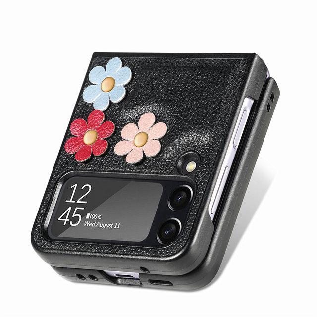Anti -Scratch Flower Fashion Slim Leather Case For Samsung Galaxy Z Flip4 5g Flip 4 Zflip4 Phone Accessories For Samsung Flip4