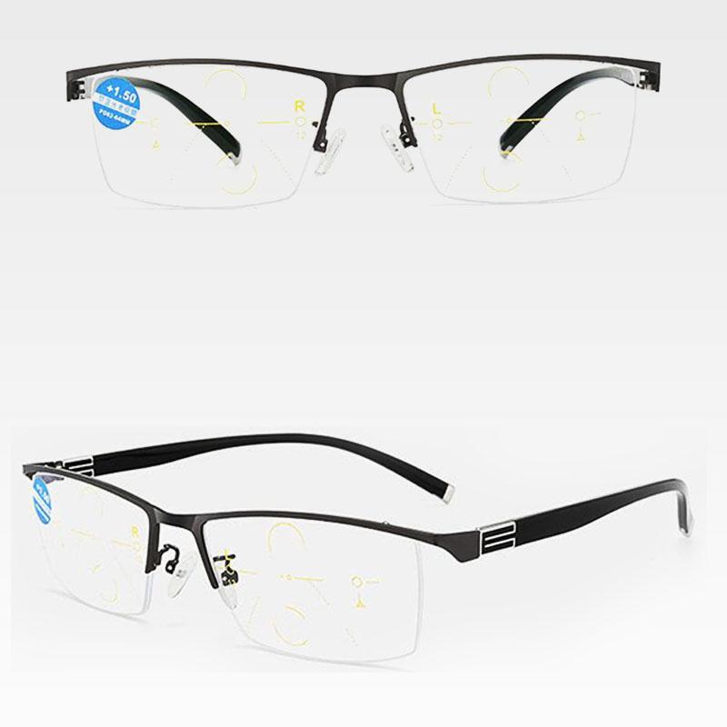 Business Square Half Frame Okulary do czytania Mężczyźni Stopniowa regulacja Dwuogniskowa wizja Konwertowane lekkie okulary wieloogniskowe