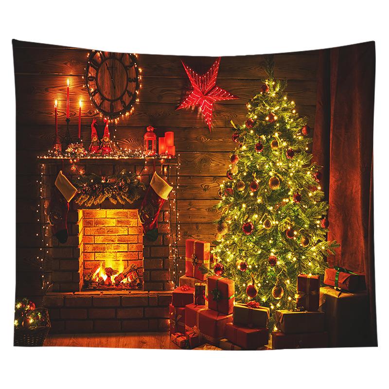 Christmas Tree And Fireplace Wall Printed Tapestry Gothic Aesthetic Decoration Halloween Living Room Perfect Party Decoration Ch