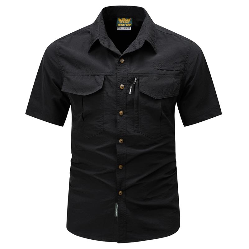 

Summer Outdoor Casual Multi Pocket Workwear Short Sleeved Shirt, Outdoor Breathable Thin Shirt, Ice Silk Elastic Quick Drying Men s Shirt 4XL чёрный