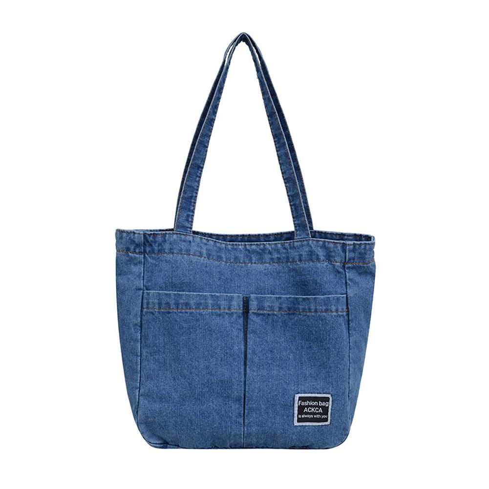 

Oversized Denim Tote Bag Vintage Washed Canvas Shoulder bag with Zip Closure Spacious Harajuku Style Shopping Bags for Daily Use