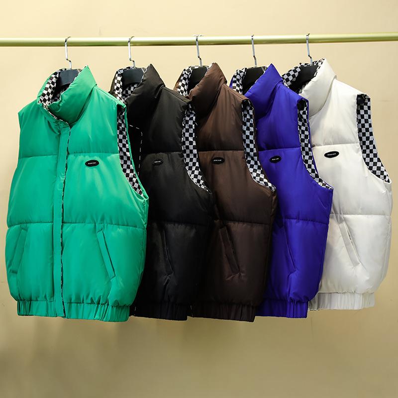 

Осенне-зимний женский однотонный двусторонний воротник-стойка, свободный теплый короткий жилет без рукавов, женская куртка, 5 цветов