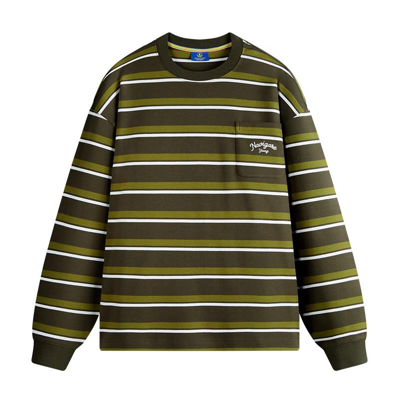NVG·YOUNG Men's Casual Striped Cotton Long-Sleeve T-Shirt