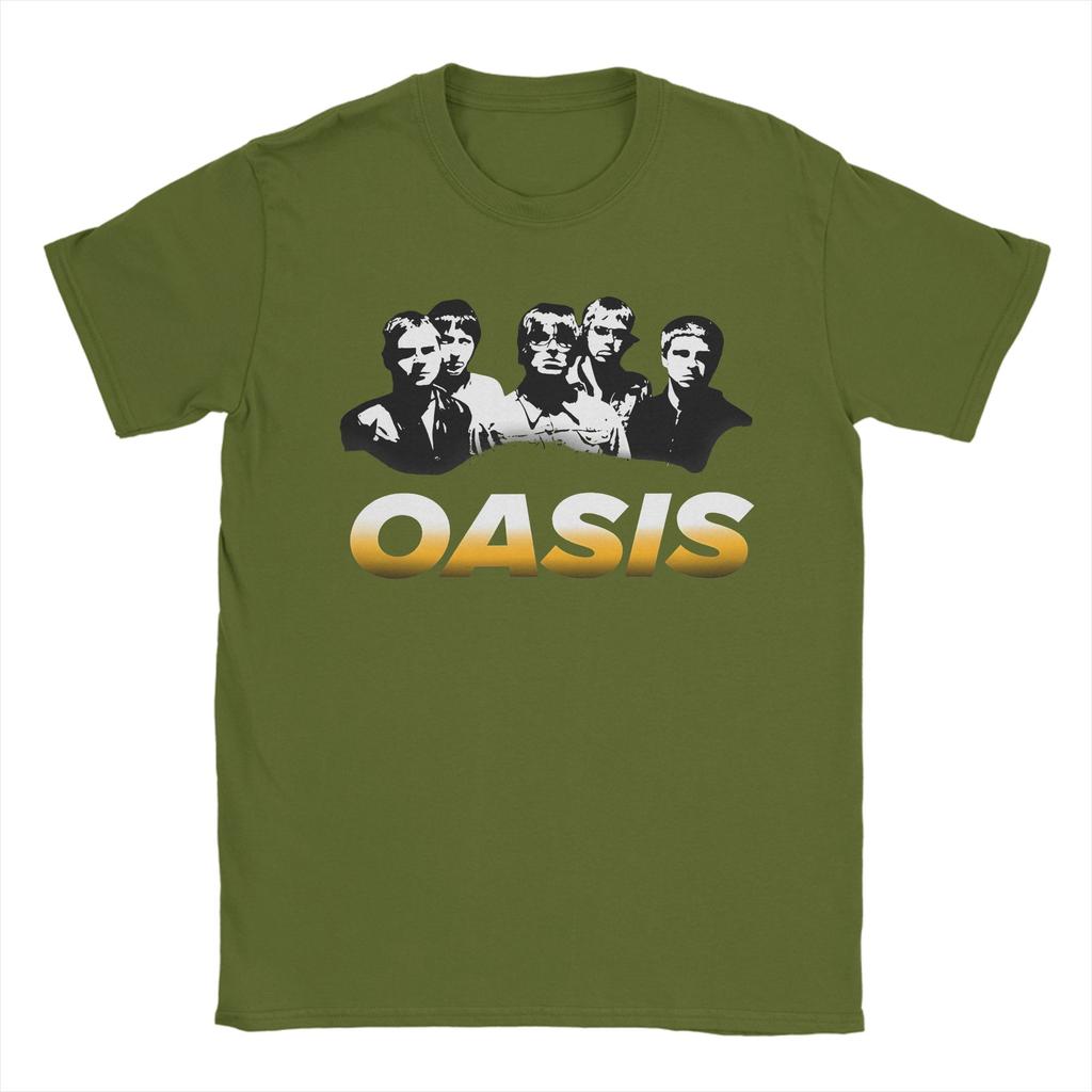 Funny O-Oasis Band Vintage T-Shirt Men 100%Cotton Short Sleeve  Round Neck Summer Clothes