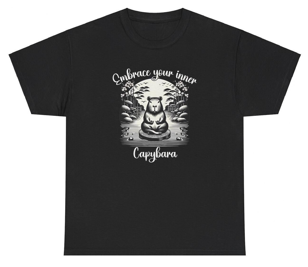 Embrace Your Inner Capybara T Shirt Silly Y2K Gen Z Ironic Animal Lover Meme Tee S