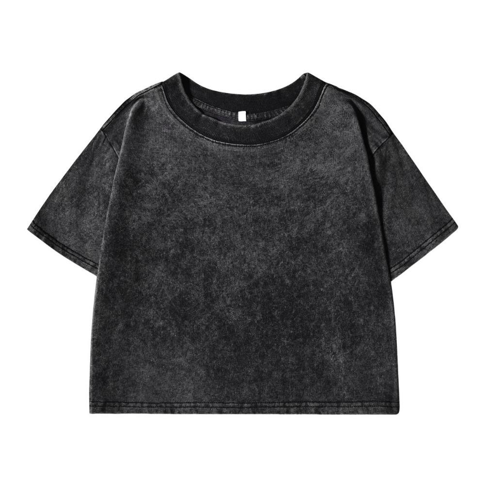 Women Wash Short T Shirt Summer Breathable Tshirt Street Midriff-Baring Tees Cool Casual Vintage Distress Clothes