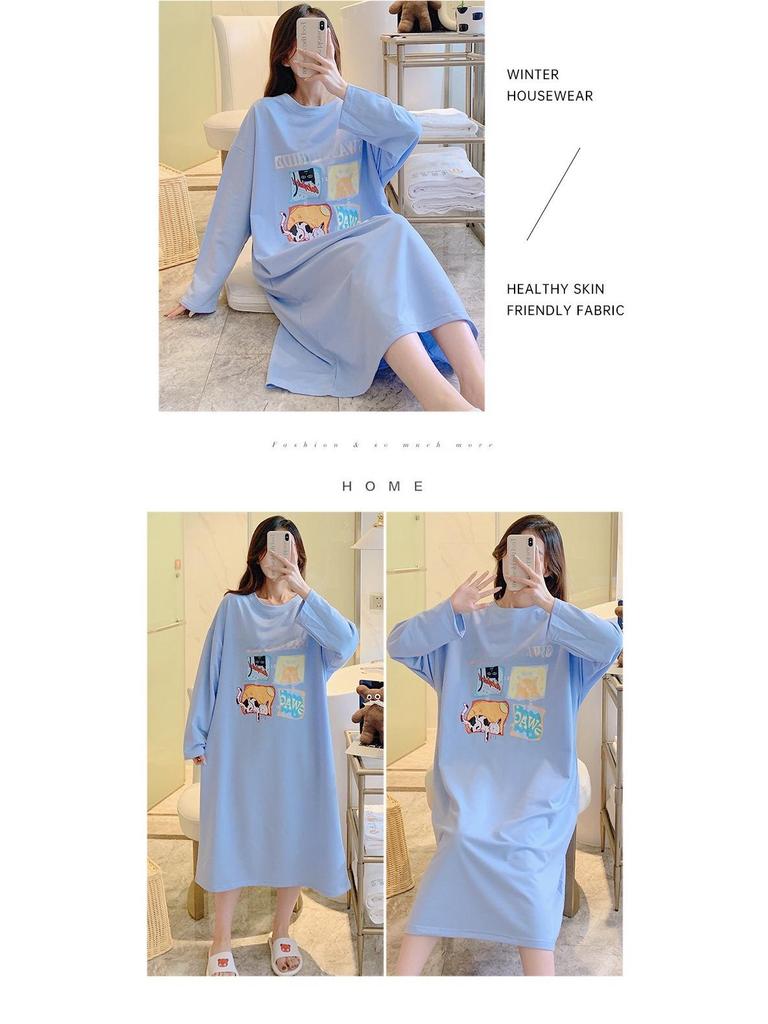 Pijamas bonitos de manga larga para mujer - Primavera/Otoño, Talla grande (Hasta 300 libras), Camisón de Largo Medio