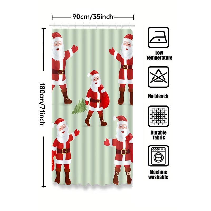 Tu Christmas Shower Curtain Festive Holiday Decor Reindeer Snowman Pattern Waterproof Bathroom Fabric Backdrop Xmas Home Decor