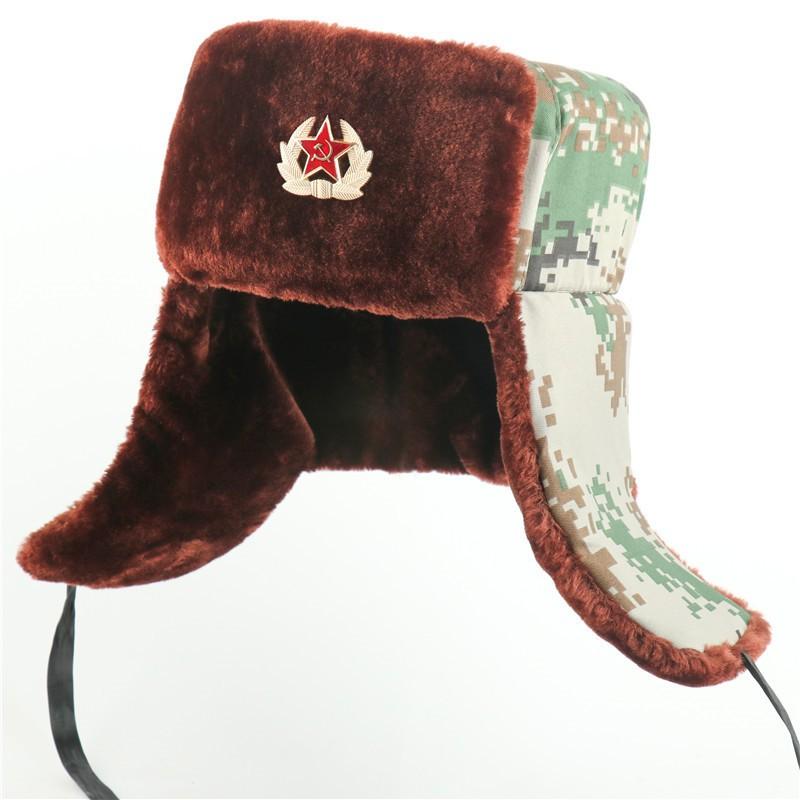 Winter Warm Fleece-Lined Military Style Beanie Hat With Embroidered Badge Men Women Outdoor Cold Weather Protection