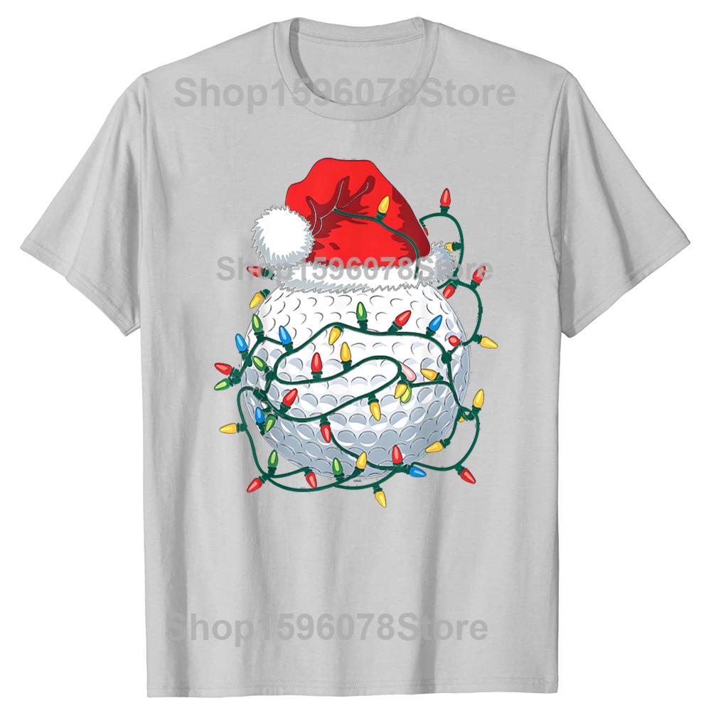 Pallina da Golf Cappello di Babbo Natale Golf di Natale Luci di Natale Magliette Cotone Umorismo Streetwear Manica Corta Unisex Girocollo Largo Abbigliamento