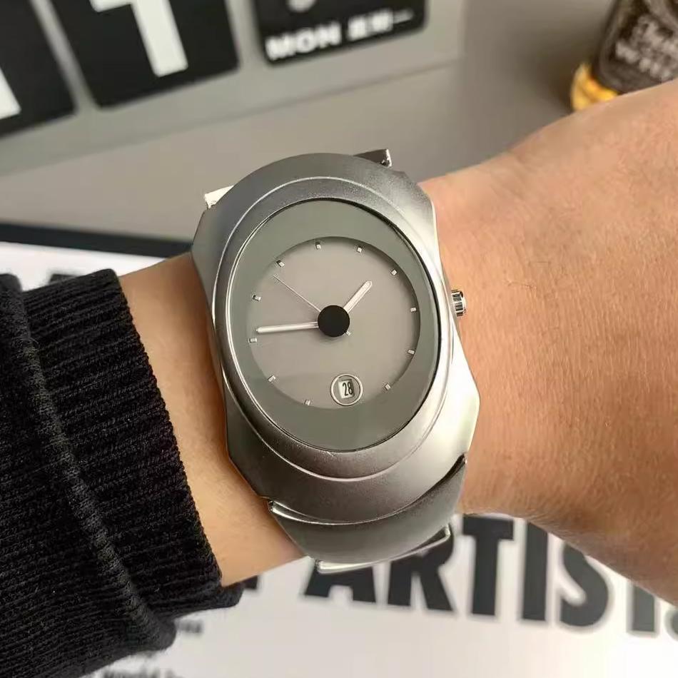 Men's Minimalist Futuristic Watch Irregular Oval Dial Date Quartz Wristwatch Unique Design Casual Business Waterproof Men Watch