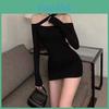Plain Color Off Shoulder Long Sleeve Dress With High Waist For Office And Casual Wear