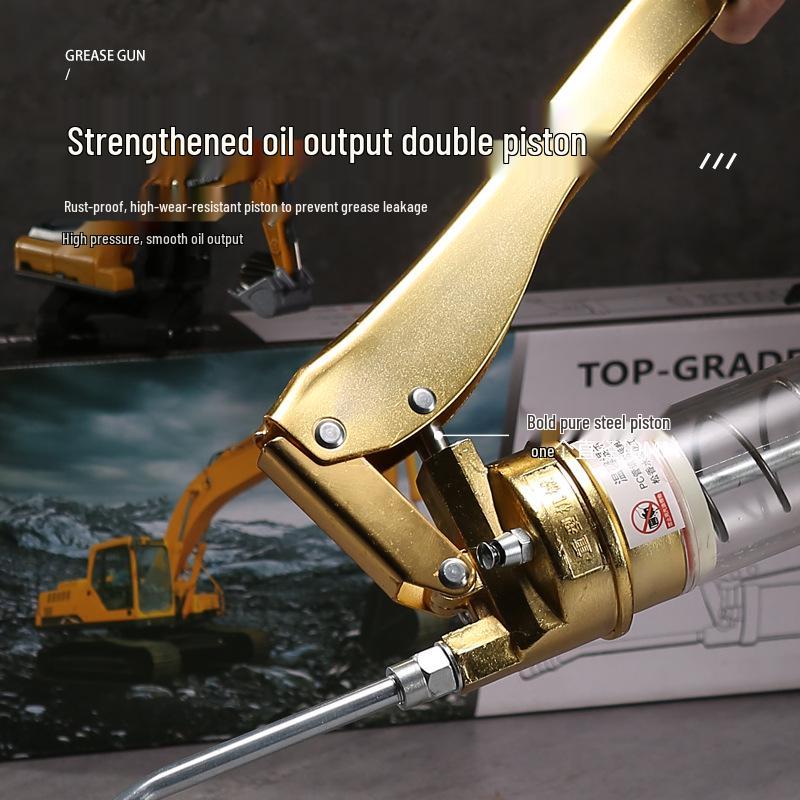 Quanker Heavy-Duty 600CC Transparent Grease Gun for Excavators, Manual High-Pressure Dual Rod Design.