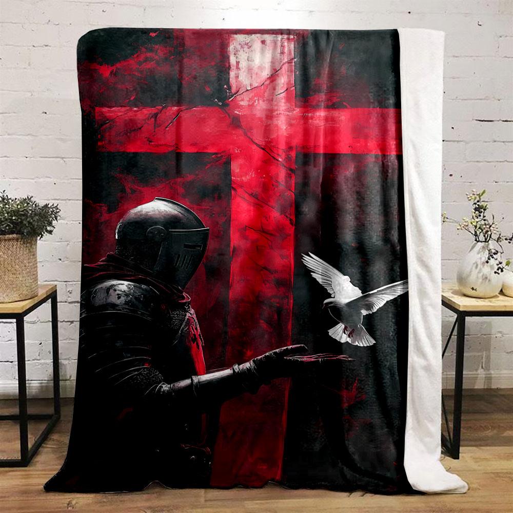 Crusader Dove Red Cross  Printed Blanket for Living Room Bed Couch lunch break Soft Cozy Blanket for Friend's festival Gift