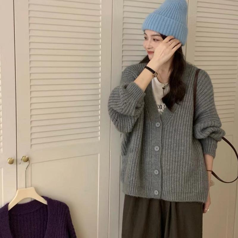 Loose and Lazy Style Soft Waxy Sweater Jacket Women's Thickened Casual Versatile Knitted Cardigan Top Women
