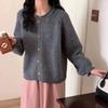 Korean Retro Button Knit Cardigan - Women's Casual Loose Fit with Rolled Edges and Raglan Sleeves for Autumn Winter
