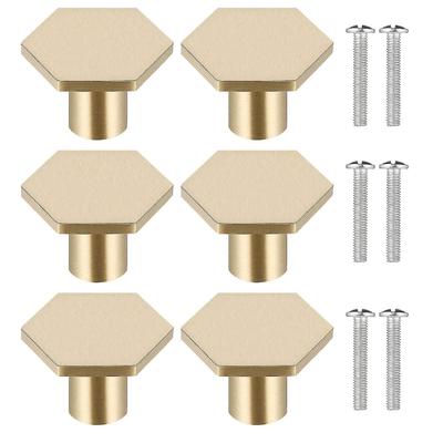 6pcs Solid Brass Cabinet Knobs, Hexagonal Brass Cupboard Drawer Door Handle, Furniture Handle, Dresser Drawer Cabinet Door Knobs For Kitchen, Bathroom