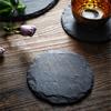 Round Natural Black Stone Slate Plate Serving Plate Cheese Pizza Dessert Cake Plate Western Steak Plates Cup Mug Rock Coaster