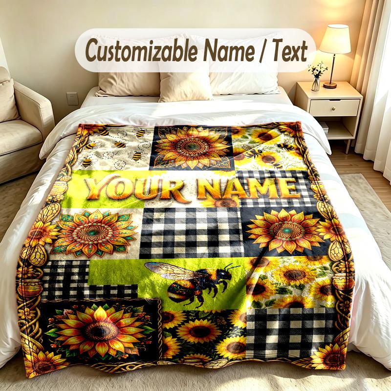 Floral Garden Theme Soft Blanket Personalized Custom Name Text Print Warm Blanket Home Sofa Bedroom Decor