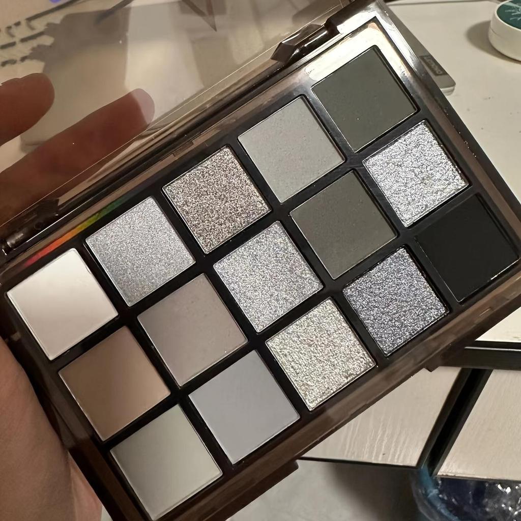 15-Shade Smoky Eyeshadow Palette Long-Lasting Highly Pigmented Eyeshadow with Versatile Matte and Glitter Finishes, Punk Black and Grayscale Colors