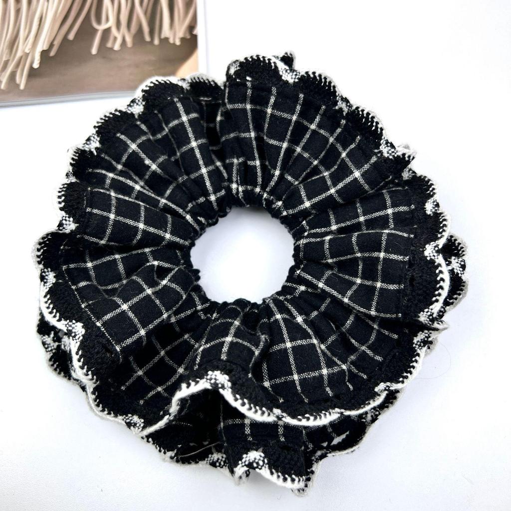 Women's Retro Black Floral Lace and Polka Dot Scrunchie Hair Accessories