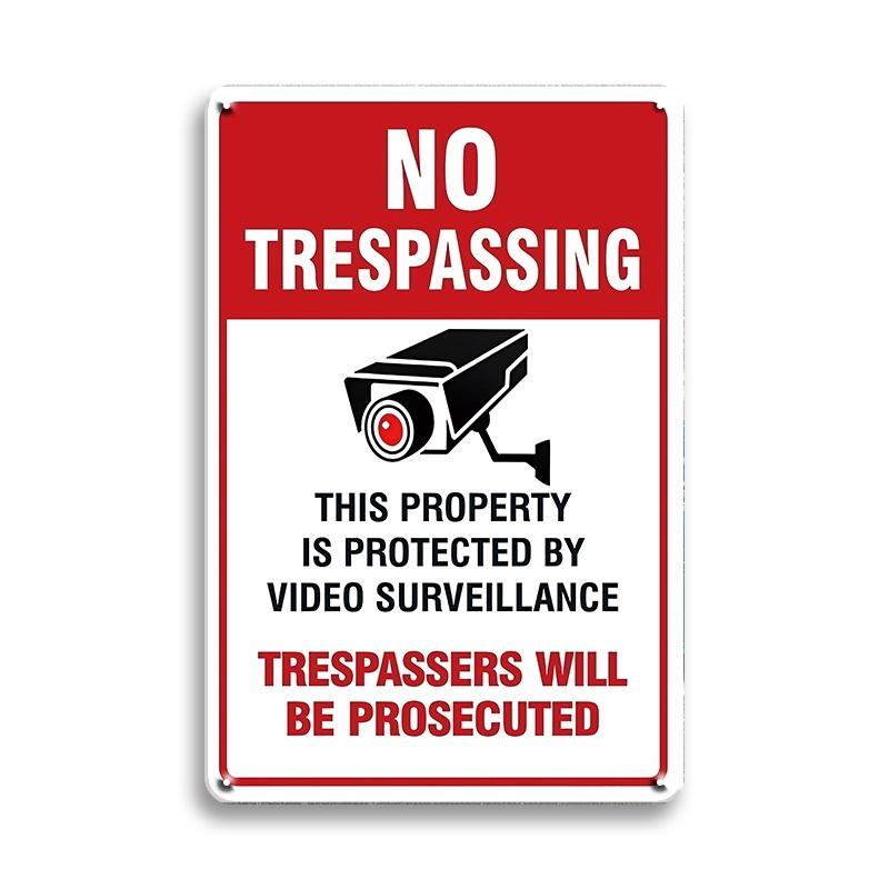 Vintage Tin Sign Retro Warning Metal Sign Video Surveillance Signs No Trespassing Sign Poster For Garage Home Man Cave Wall Deco