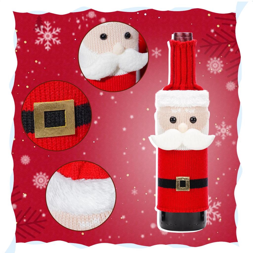 Knitted Santa & Snowman Wine Bottle Covers - Christmas Party Decor