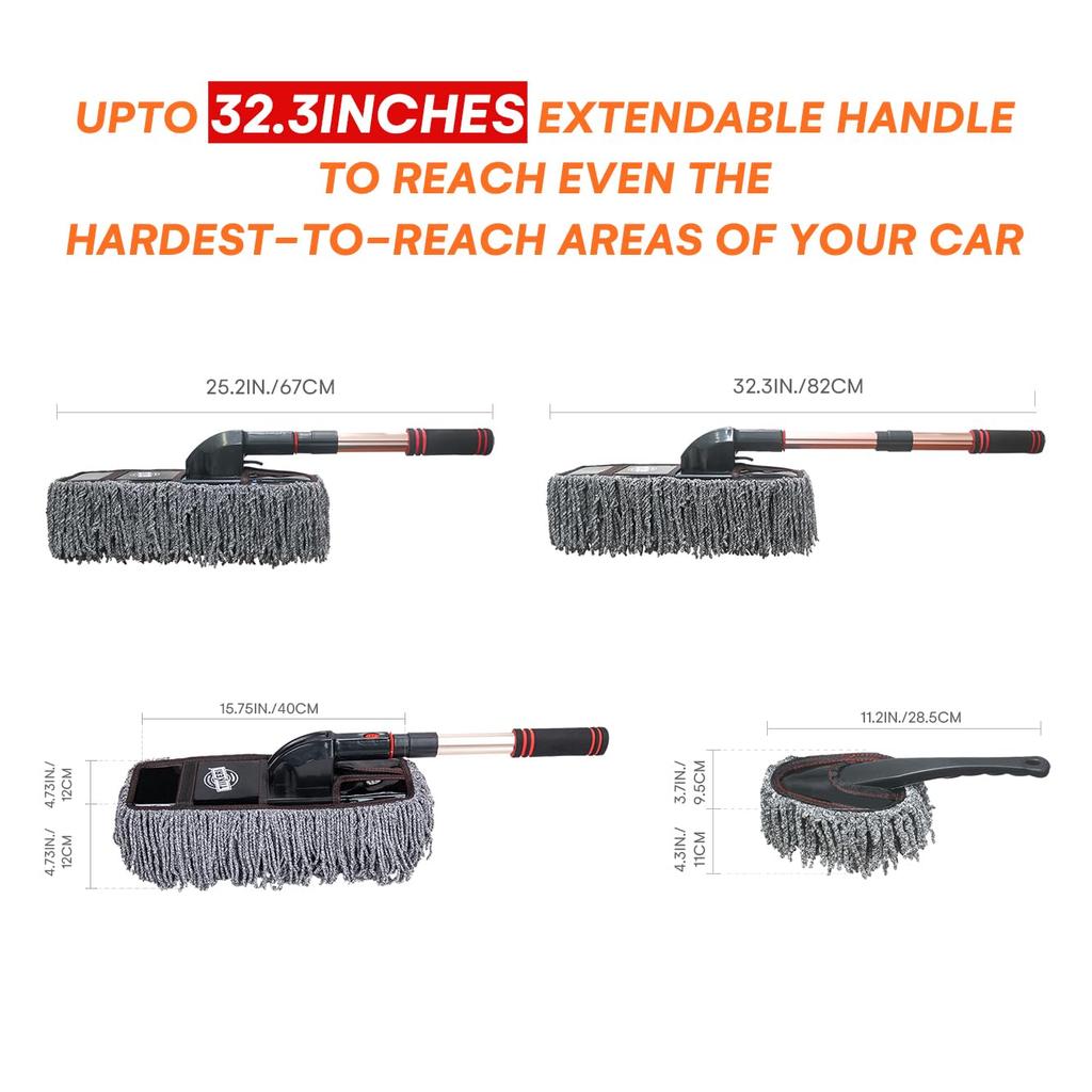 TIIKERI Auto-Staubwischer Staubentferner Auto-Wischer für Außen und Innen mit Verlängerbarem Dickfaserigen Griff bis zu und Rotierendem Bürstenkopf für Tief
