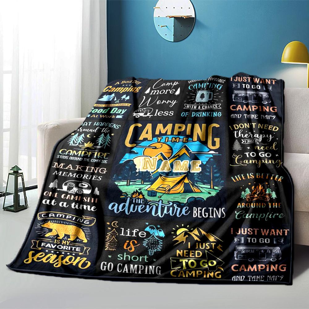 Camping Adventure Time Name Blanket Comfortable Soft Lightweight Multiseasonal Blanket For Picnics Couches Offices Beds Living Rooms Perfect Gift For
