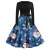 Vestidos de fiesta de noche con estampado navideño de cuello redondo y manga larga vintage a la moda para mujer