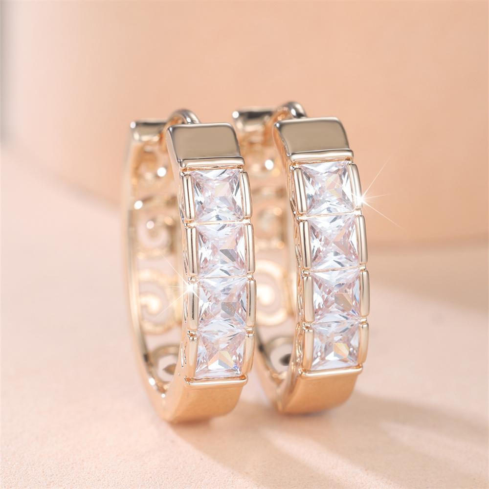 White Zircon Luxury Crystal Square Stone Hoop Earrings For Women Vintage Gold Color Ear Buckle Wedding Jewelry Versatile Gifts