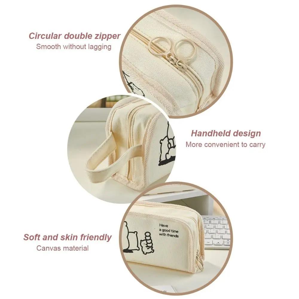 Cartoon Canvas Large Capacity Pen Bag New Portable Cosmetic Stationery Multi-Use Organizer