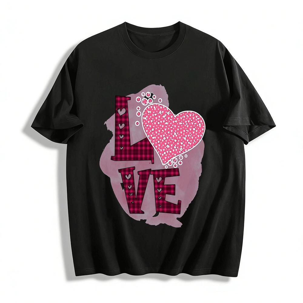 Love Plaid Print Casual Top Sweet Valentine s Day Themed Tee Pure cotton T-shirt XXS