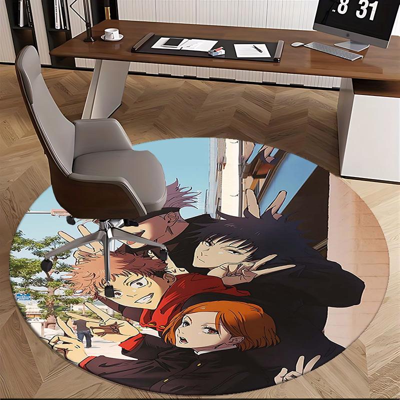 1pc Anime Cartoon Design Round Carpet Office Chair Mat, NonSlip Rug for Home Decor
