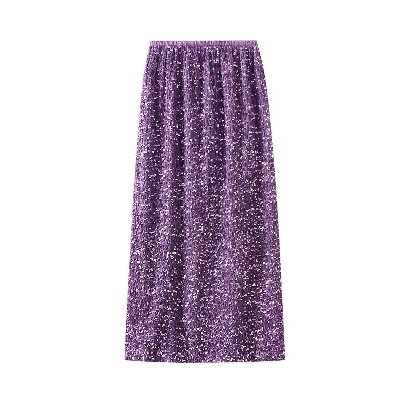 Autumn 2023 Women's Bodycon Sequin Midi Skirt with Back Slit (D8035)