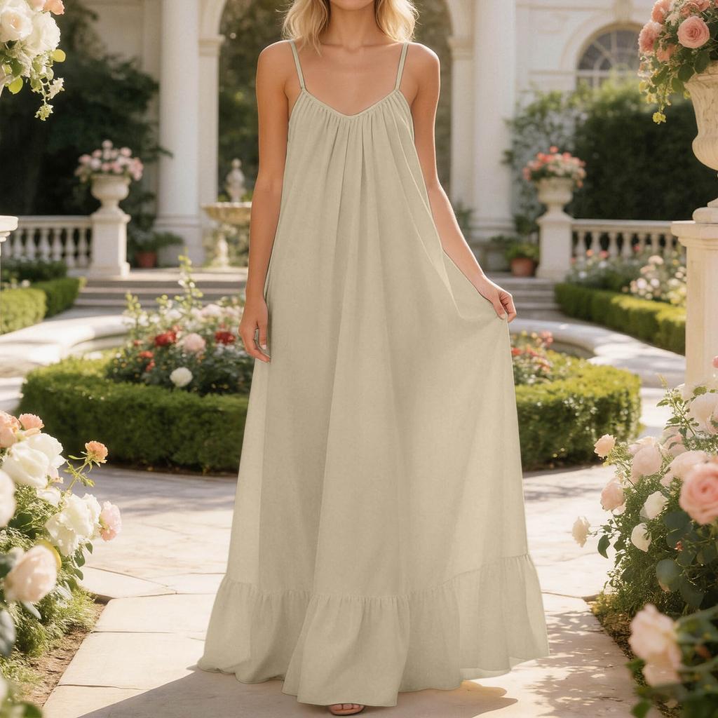 Women's  Breathable Backless Ruffled Hem Long Dress