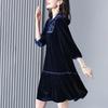 Women's Gold Velvet Dress Spring Autumn Round Neck Solid A Line Dress Midi Length Dresses