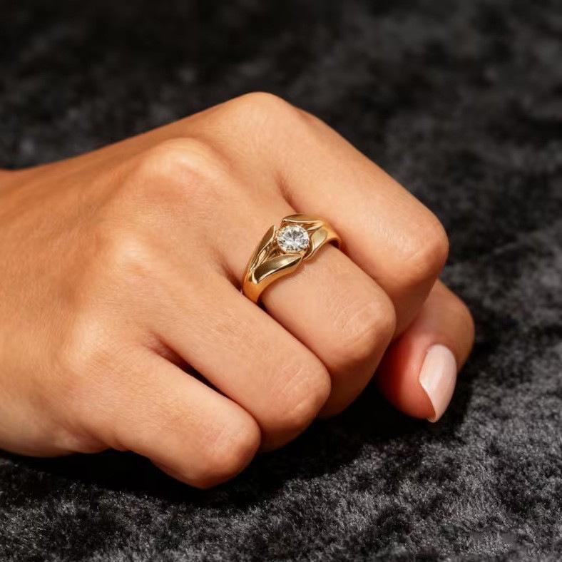 2026 New Trendy Wedding Rings for Women Gold Color Luxury Solitaire Cubic Zirconia Female Rings Modern Fashion Jewelry